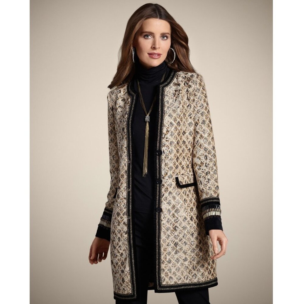 Chico's Artisan Adele Jacket Embroidered Gold/Bla… - image 1